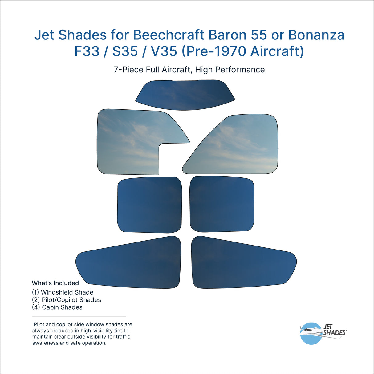 Jet Shades for Beechcraft Baron 55 or Bonanza F33 / S35 / V35 (Pre-1970 Aircraft)
