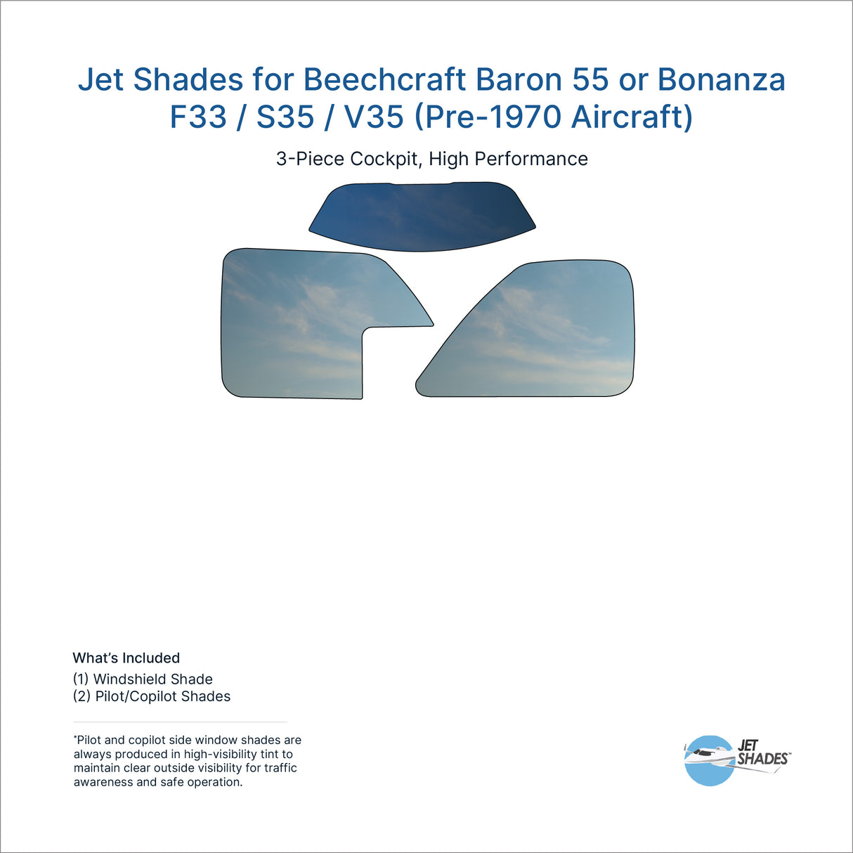 Jet Shades for Beechcraft Baron 55 or Bonanza F33 / S35 / V35 (Pre-1970 Aircraft)
