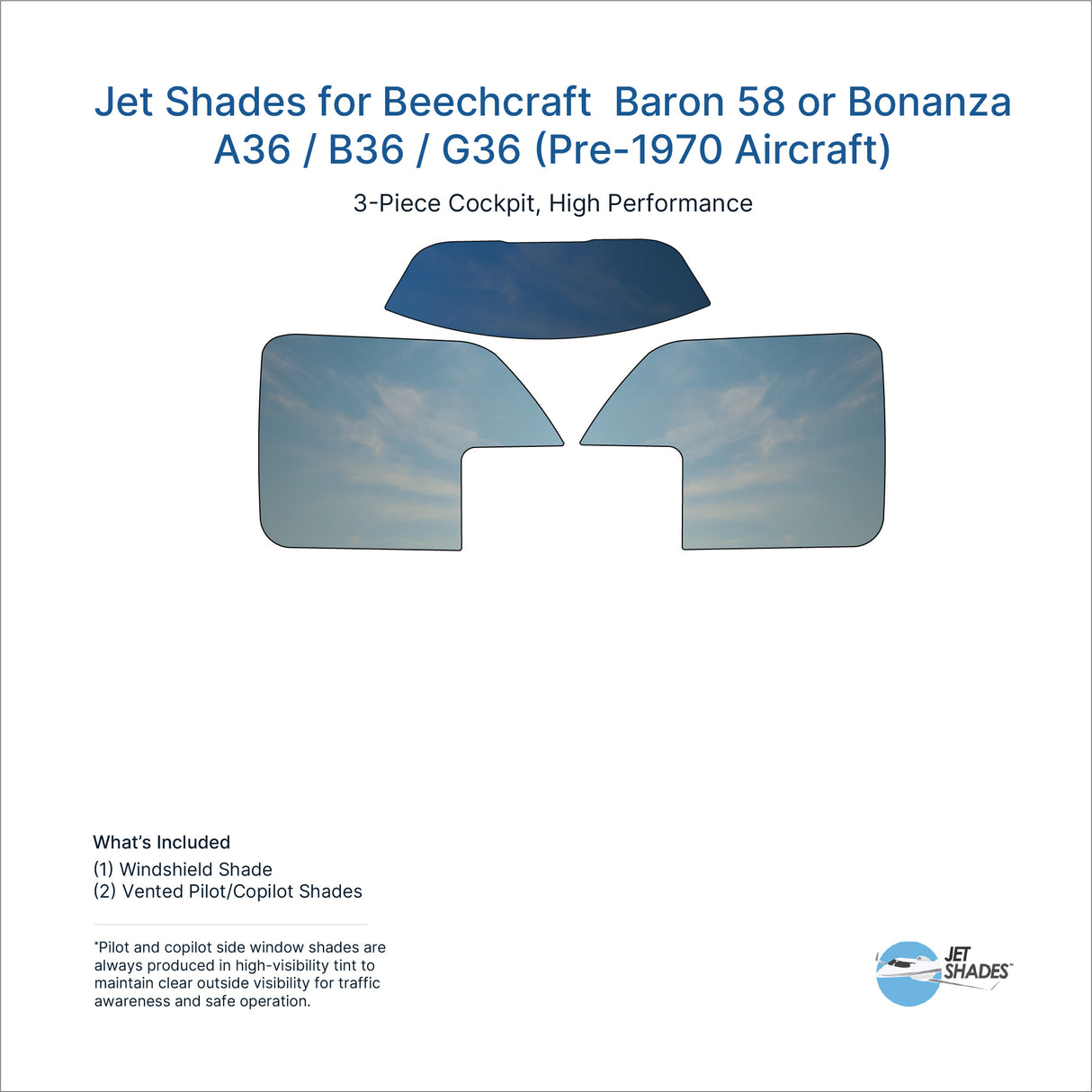 Jet Shades for Beechcraft Baron 58 or Bonanza A36 / B36 / G36 (Pre-1970 Aircraft)