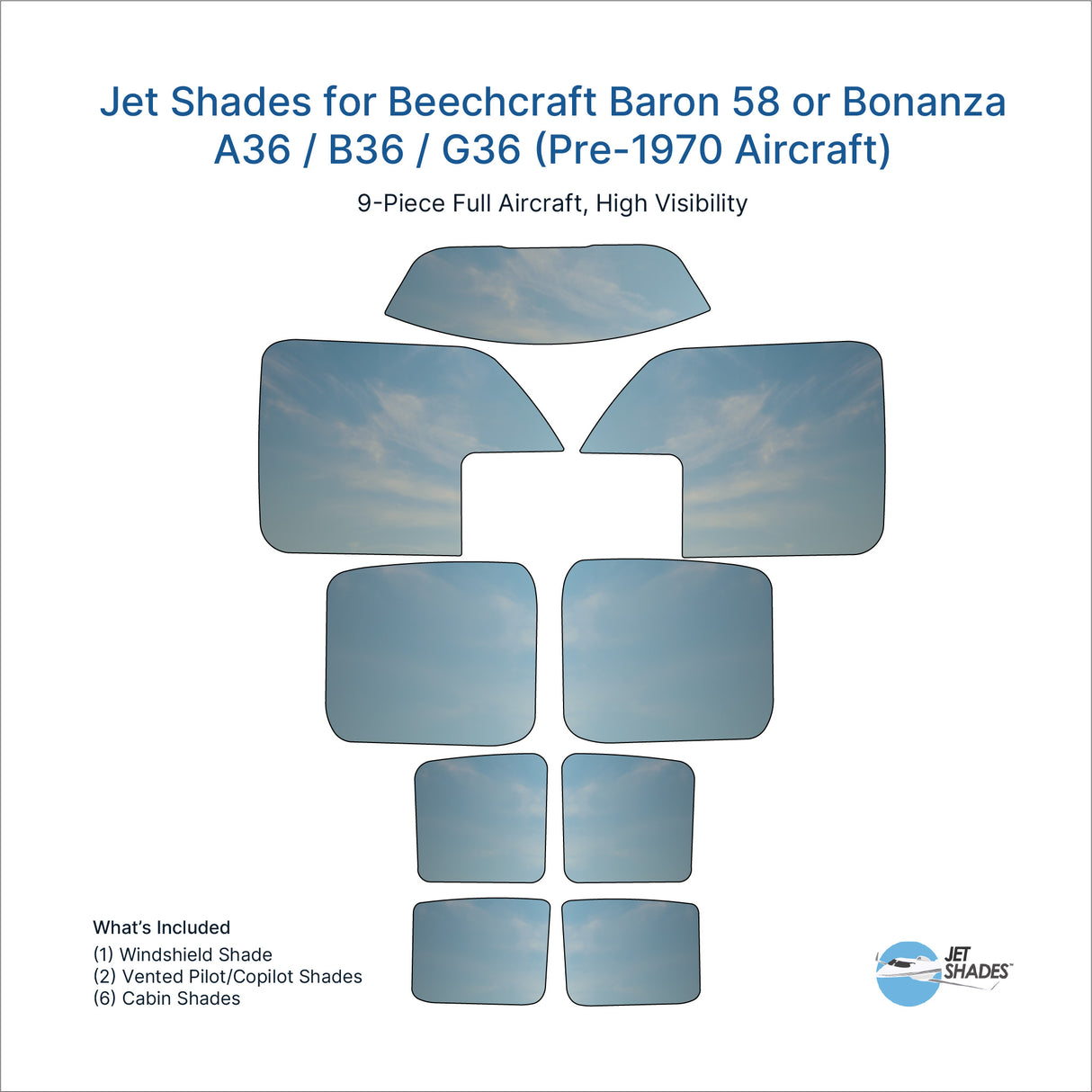 Jet Shades for Beechcraft Baron 58 or Bonanza A36 / B36 / G36 (Pre-1970 Aircraft)