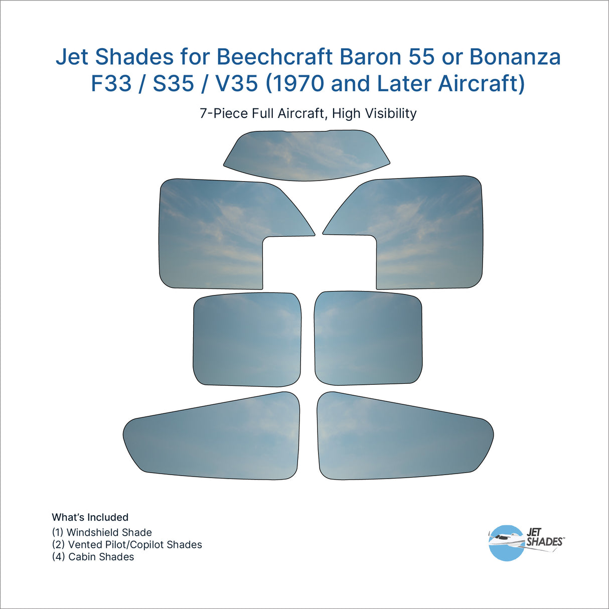 Jet Shades for Beechcraft Baron 55 or Bonanza F33 / S35 / V35 (1970 and Later Aircraft)