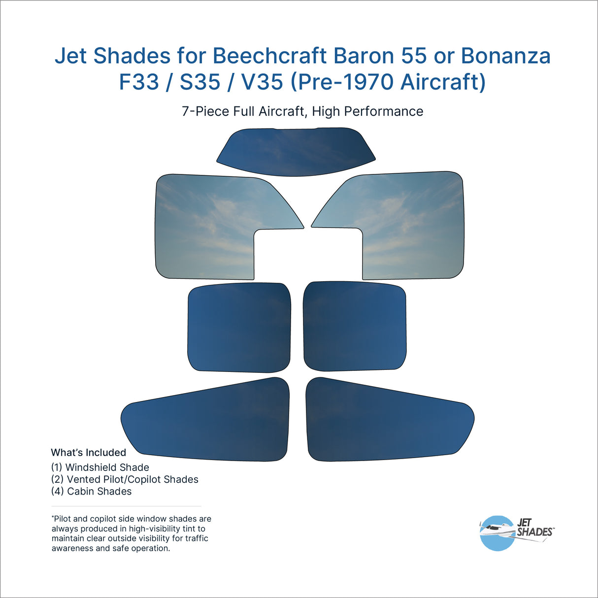 Jet Shades for Beechcraft Baron 55 or Bonanza F33 / S35 / V35 (Pre-1970 Aircraft)