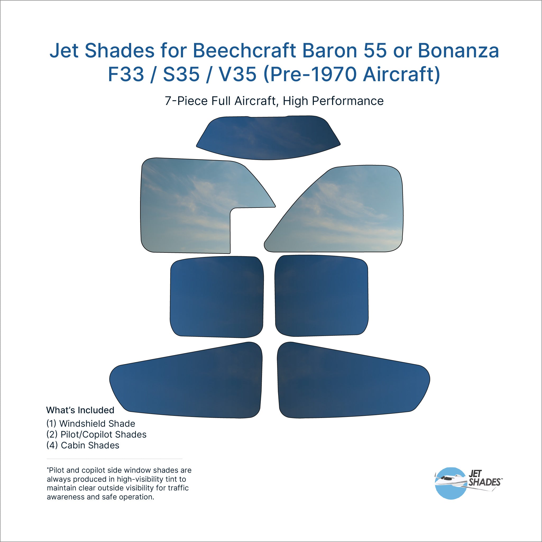 Baron 55 & Bonanza F33 / S35 / V35 Sun Shades (Pre-1970) | Jet Shades