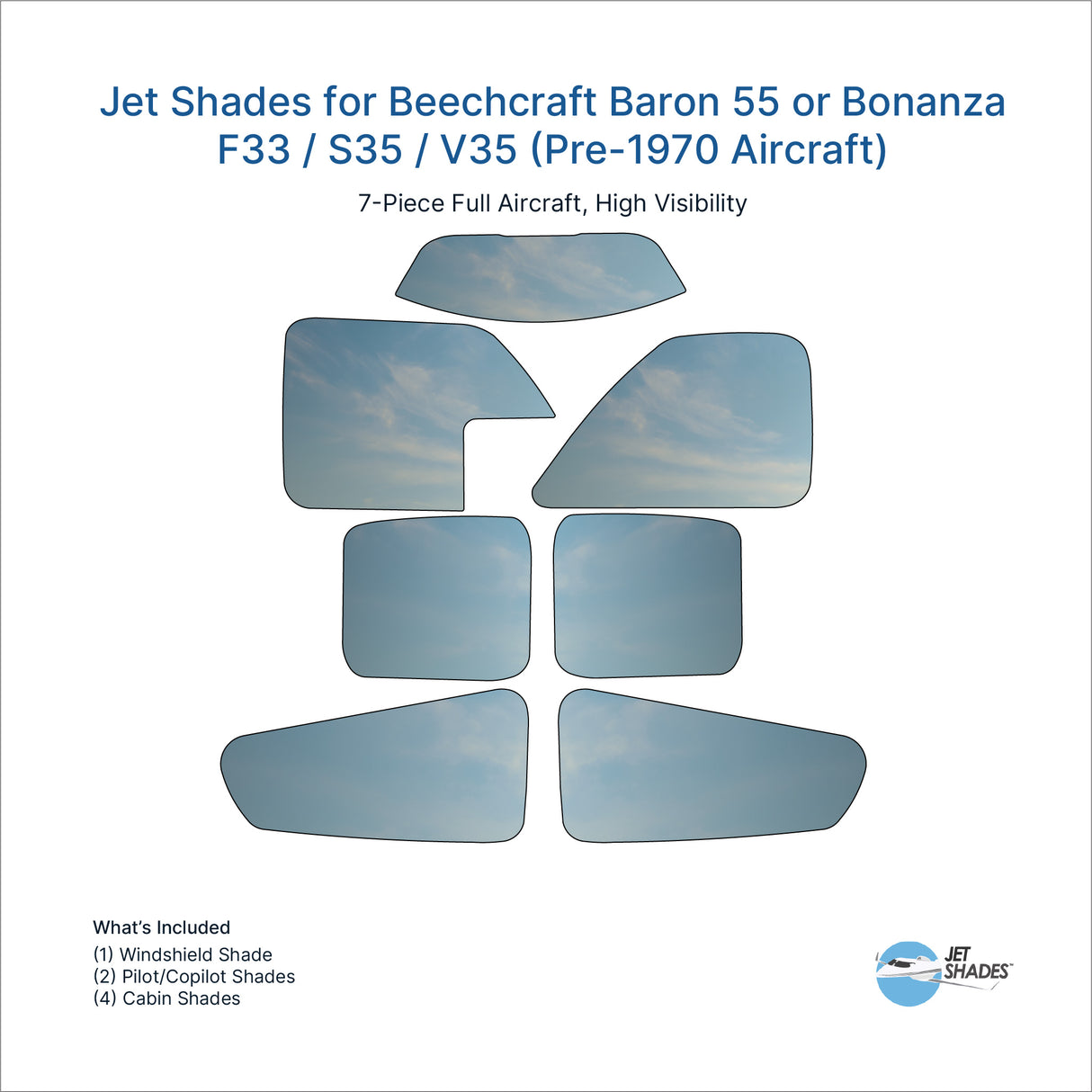 Jet Shades for Beechcraft Baron 55 or Bonanza F33 / S35 / V35 (Pre-1970 Aircraft)