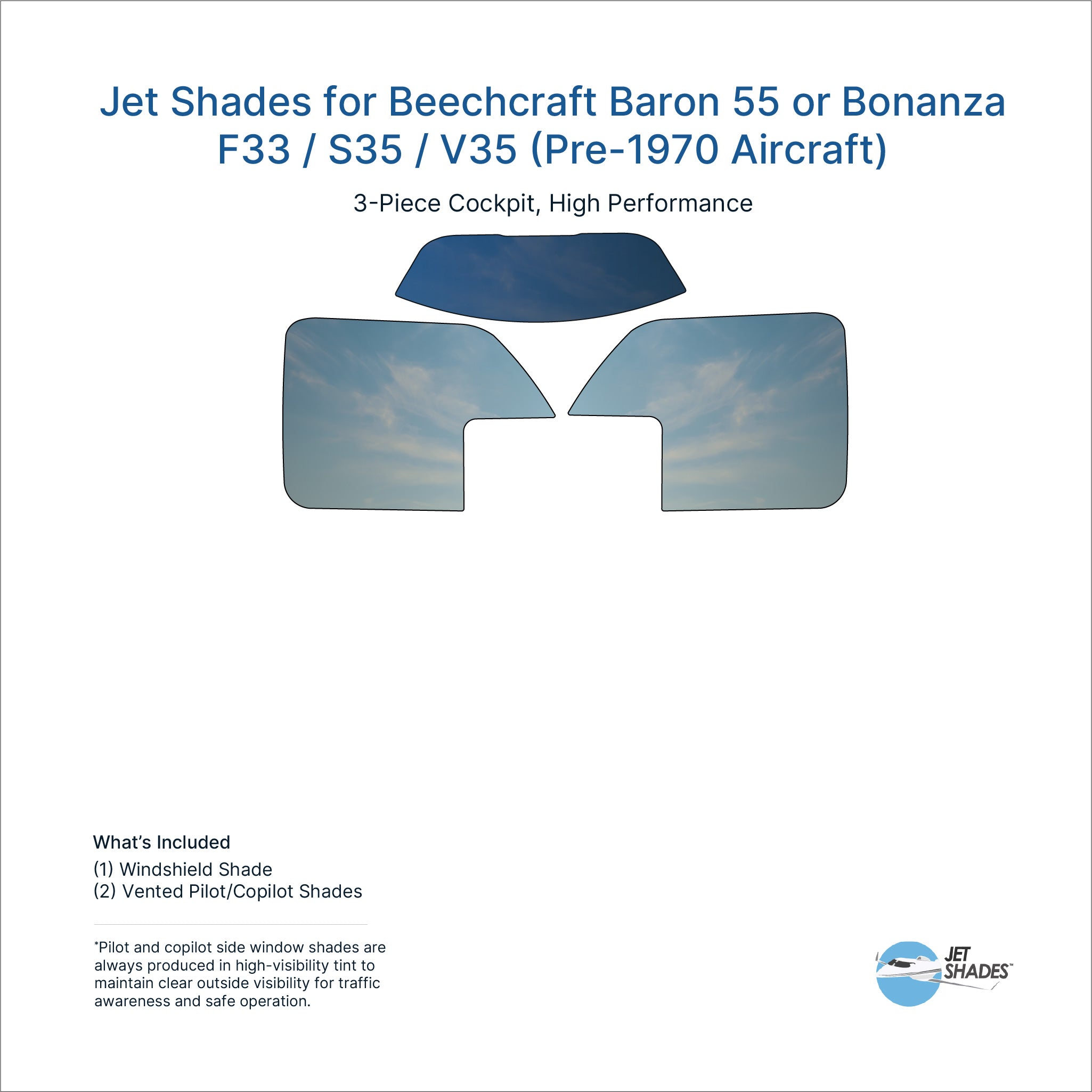 Baron 55 & Bonanza F33 / S35 / V35 Sun Shades (Pre-1970) | Jet Shades
