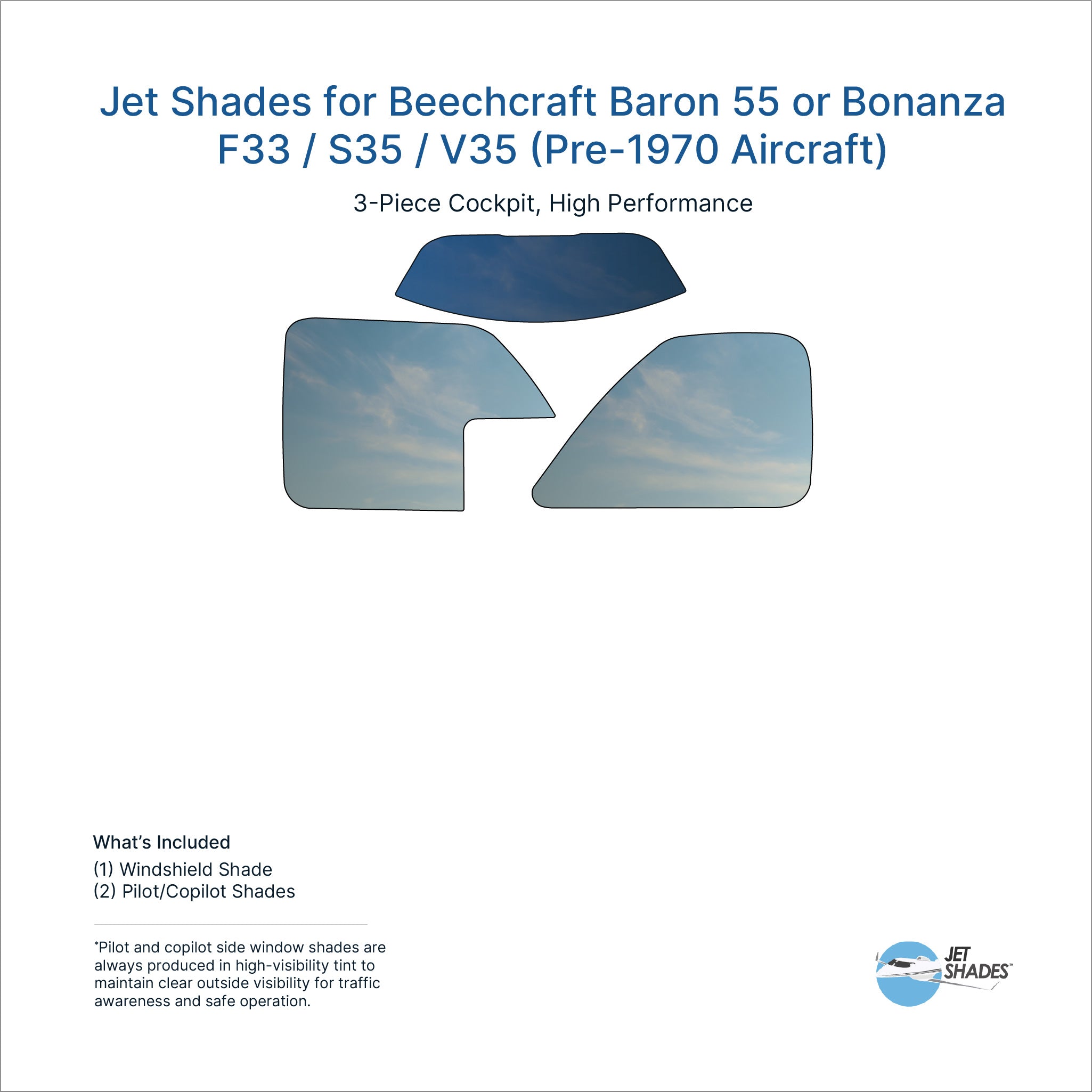 Baron 55 & Bonanza F33 / S35 / V35 Sun Shades (Pre-1970) | Jet Shades