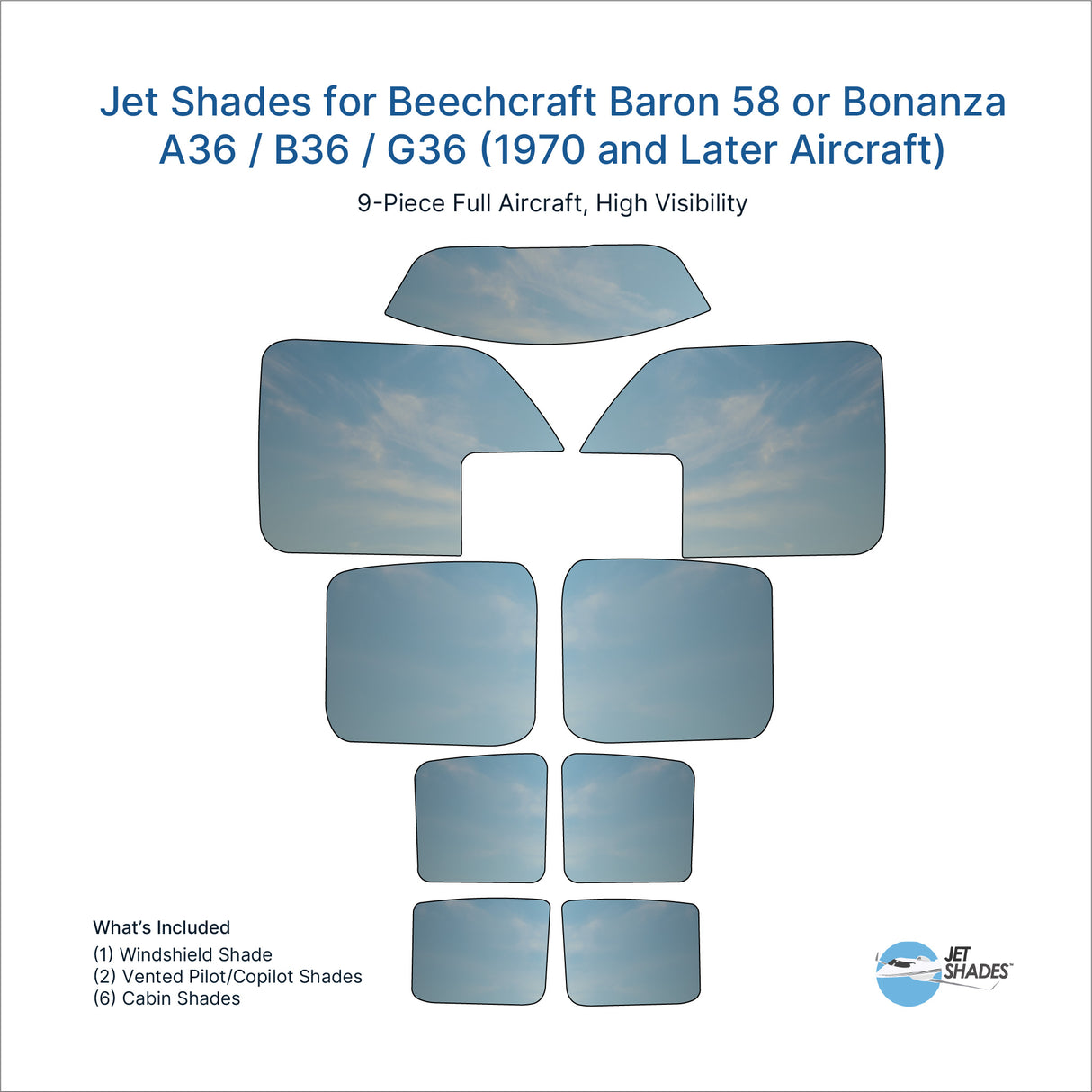 Jet Shades for Beechcraft Baron 58 or Bonanza A36 / B36 / G36 (1970 and Later Aircraft)