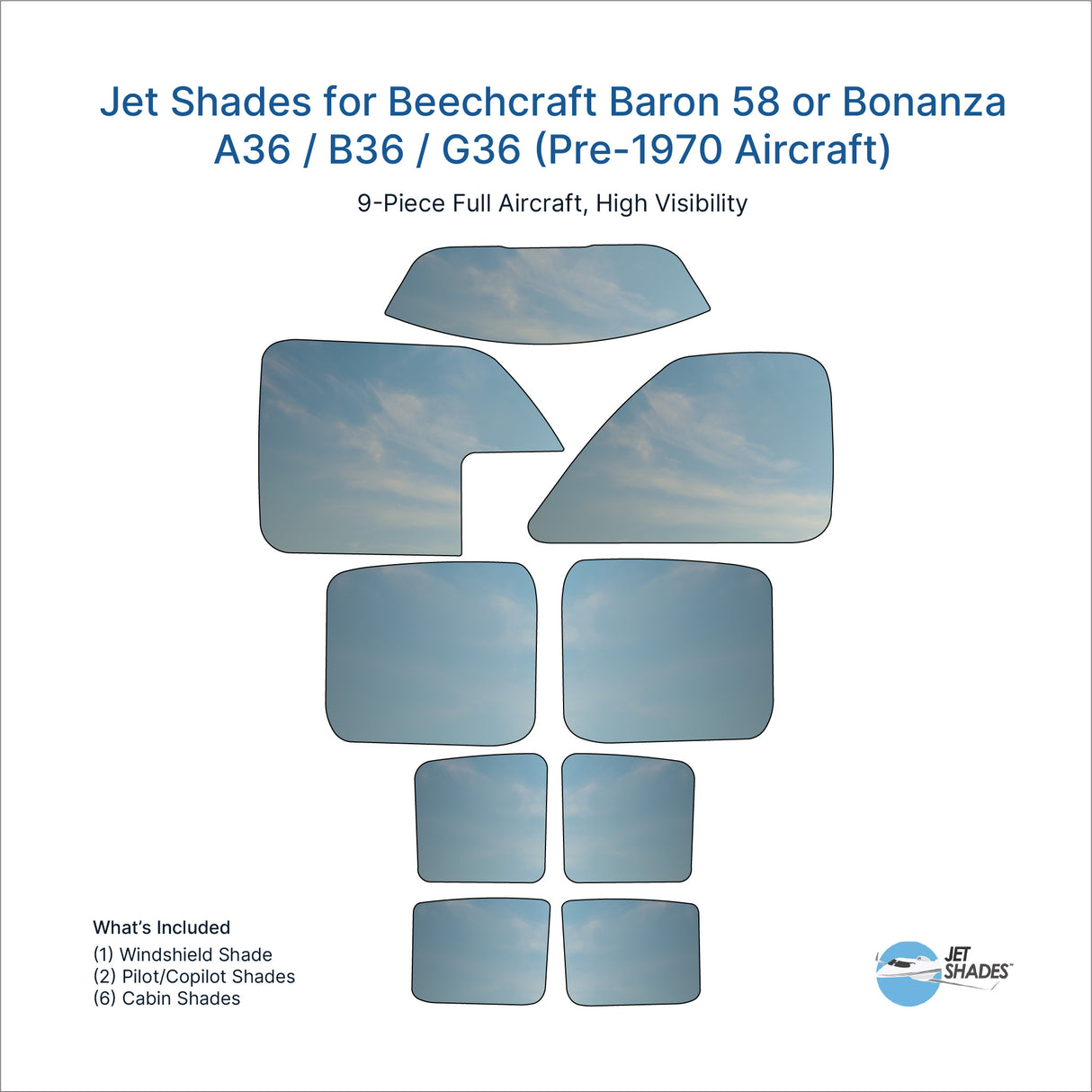 Jet Shades for Beechcraft Baron 58 or Bonanza A36 / B36 / G36 (Pre-1970 Aircraft)