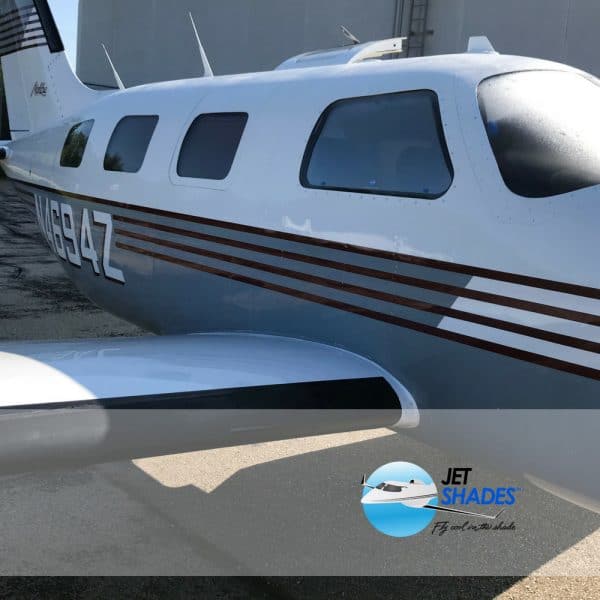 Jet Shades for Piper Malibu - Removable tinted window and windshield shades designed to protect pilots & passengers from harmful UV & sun glare while flying