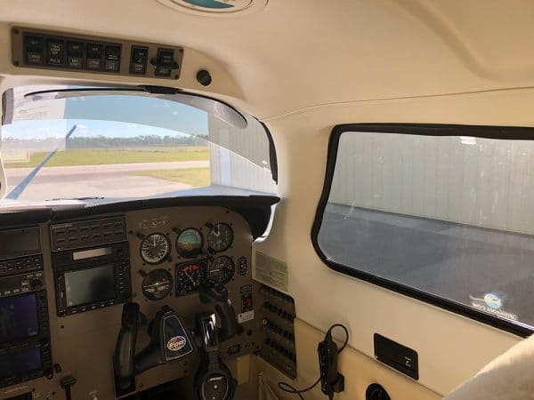 Piper PA46 Copilot Interior with Jet Shades windshield and side window installed