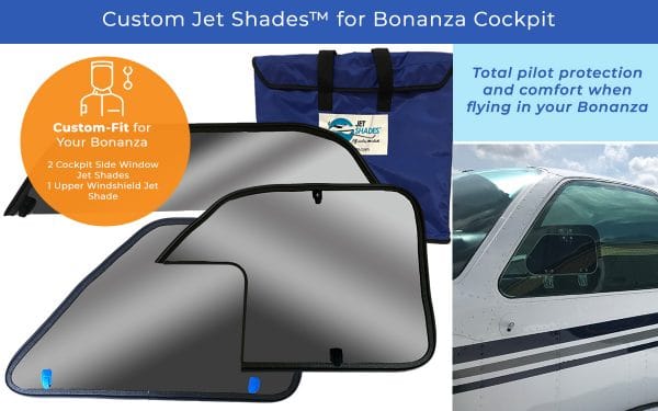 Custom Jet Shades for Bonanza - Cockpit Solution - Blocks harmful UV, heat and glare from pilots!