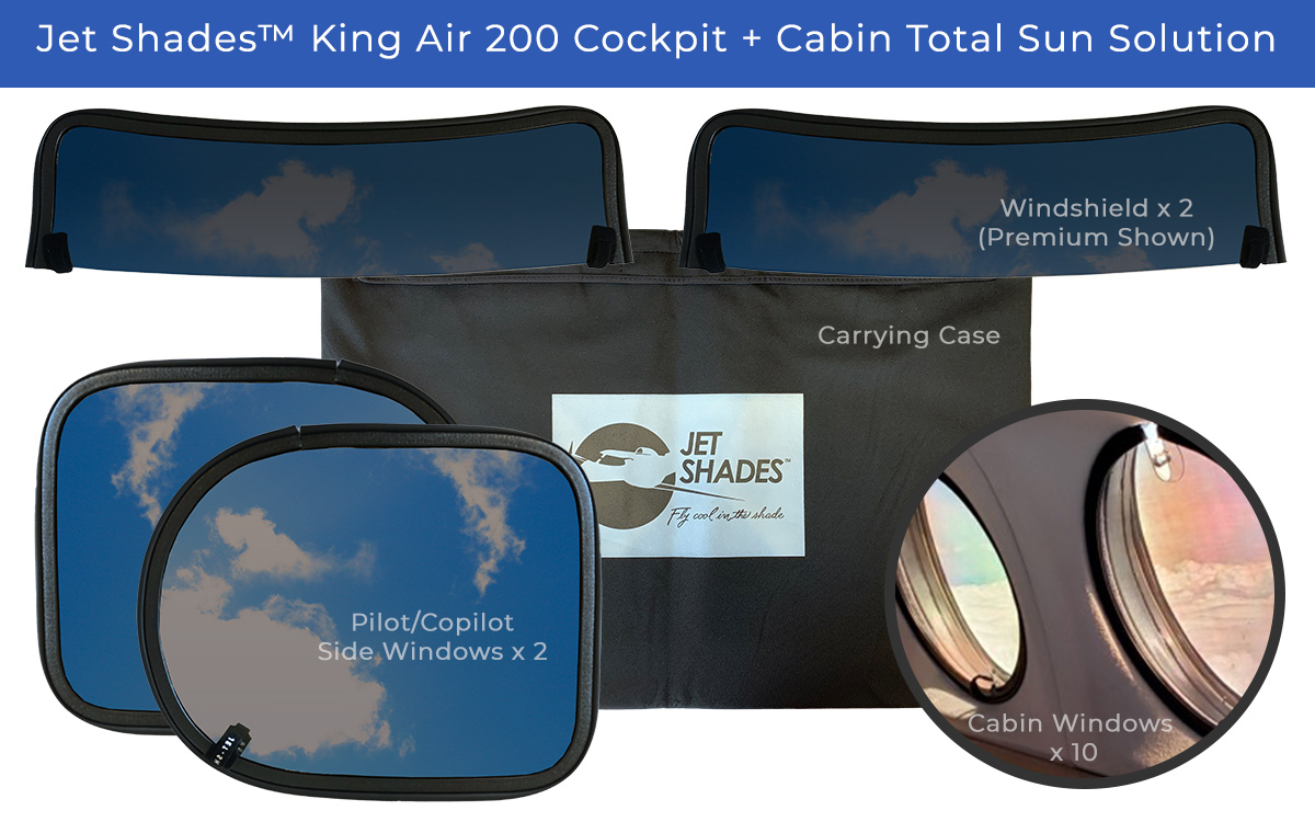 King Air 200 Cockpit + Cabin Total Sun Solution by Jet Shades