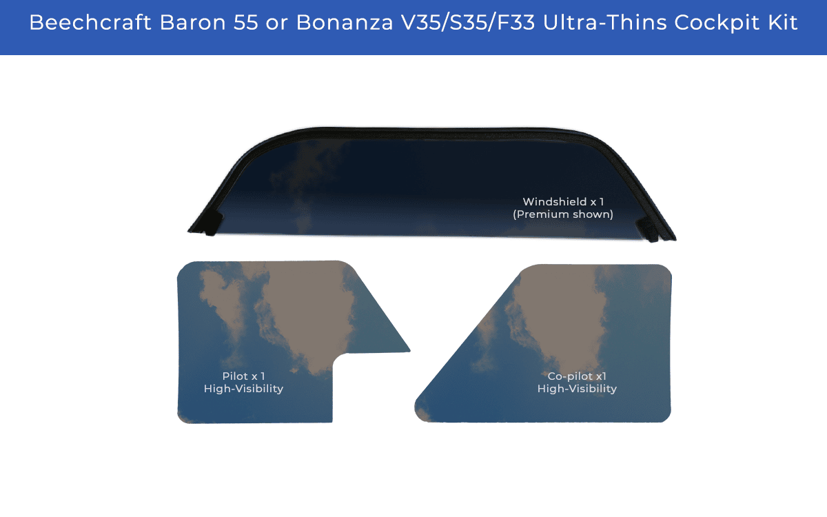 Baron 55 or Bonanza V35/S35/F33 Cockpit Ultra-Thins Kit by Jet Shades